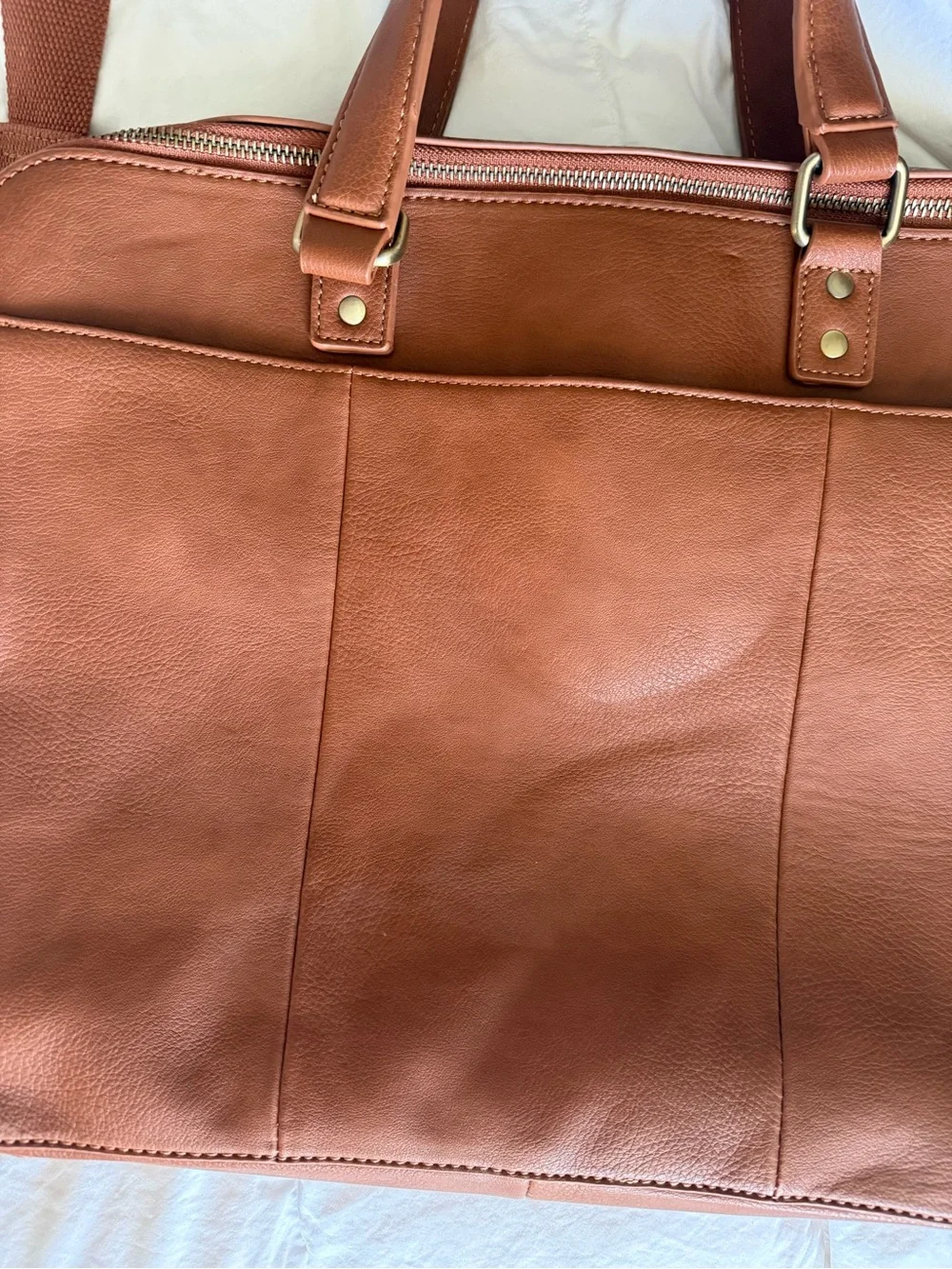Tan Genuine Leather Men's Briefcase with Shoulder Strap